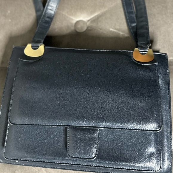 VINTAGE Black Leather Handbag with clip opening - Picture 6 of 6